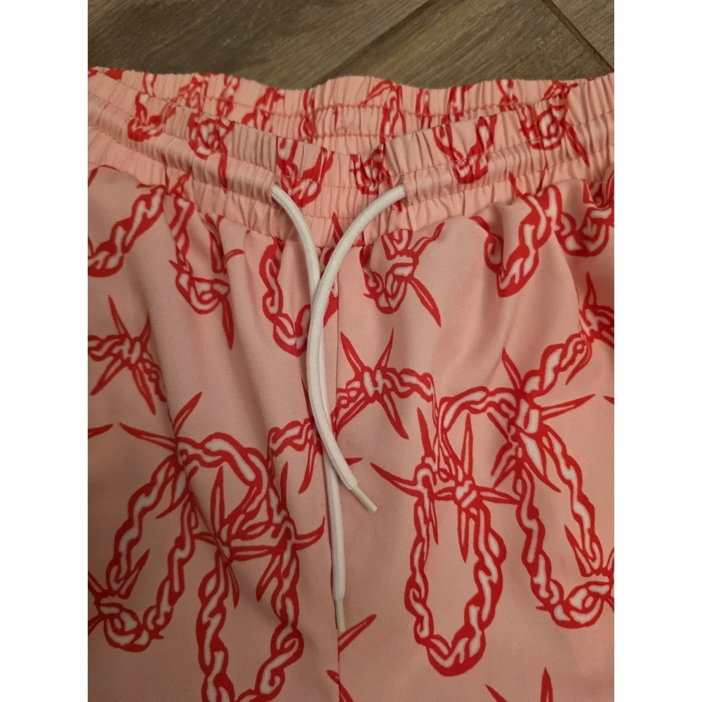 Pink Barbed Wire Print Swim Trunks Mens Small Red Chain Graphic Board Shorts